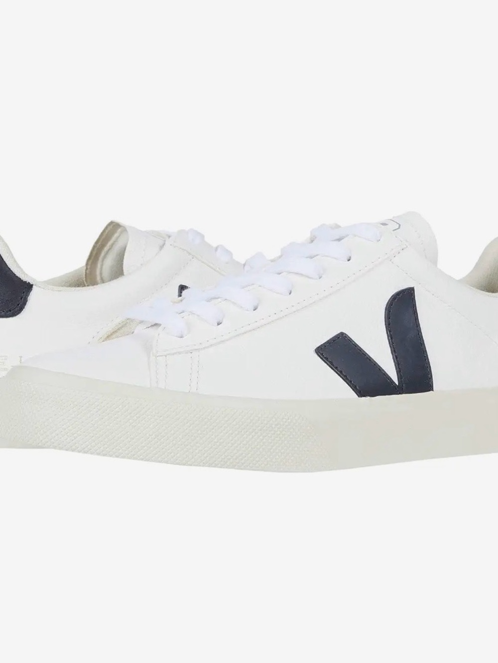 Veja White Canvas Sneakers with Black V Logo and Tan Trim